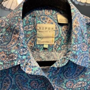 🩵 ROPER BLUE 🩵 Paisley Sleeveless Button Down Shirt